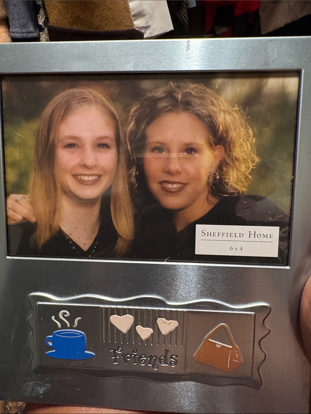 Sheffield Home Silver Metal Photo Frame with Blue, Pink and Brown Accents